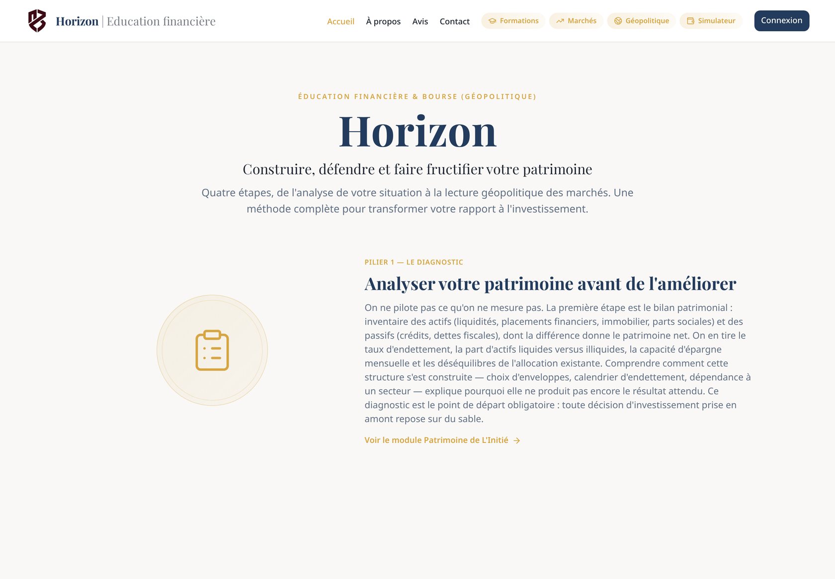 Page d’accueil du site Horizon — Bastion Lillois, vue ordinateur